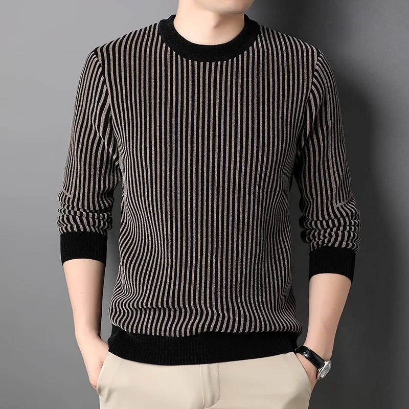

Осенне-зимний полосатый свитер для мужчин приталенный вязаный пуловер с длинным рукавом корейские модные повседневные топы уличная одежда...