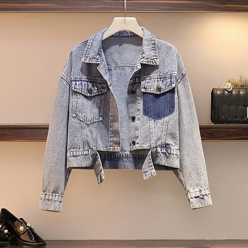 5XL Vintage Casual Female Oversized Crop Women's Denim Jacket Boyfriend Jeans Coat Autumn Long Sleeve Bomber Women | Женская одежда