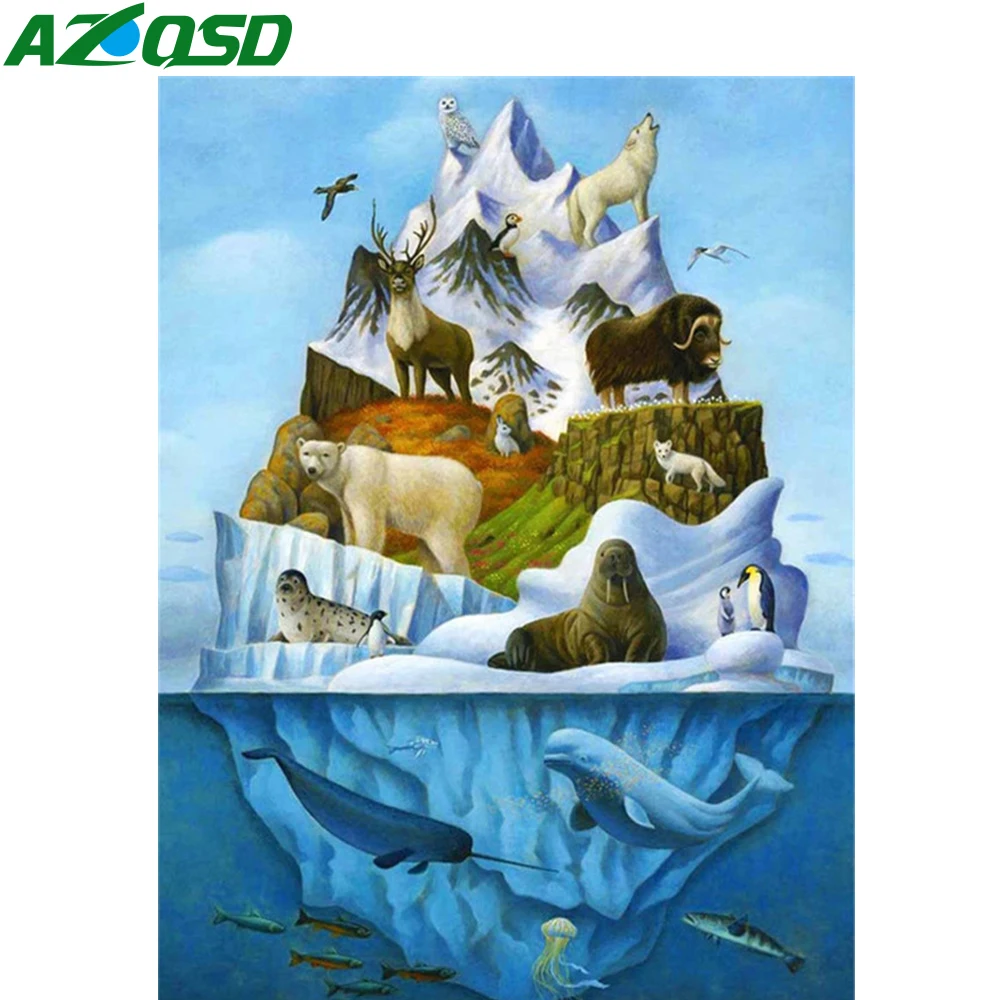 

AZQSD Oil Painting Drawing On Canvas Bear Deer Dolphin On Canvas Handmade Painting By Numbers Animal Frameless Wall Decor Gift