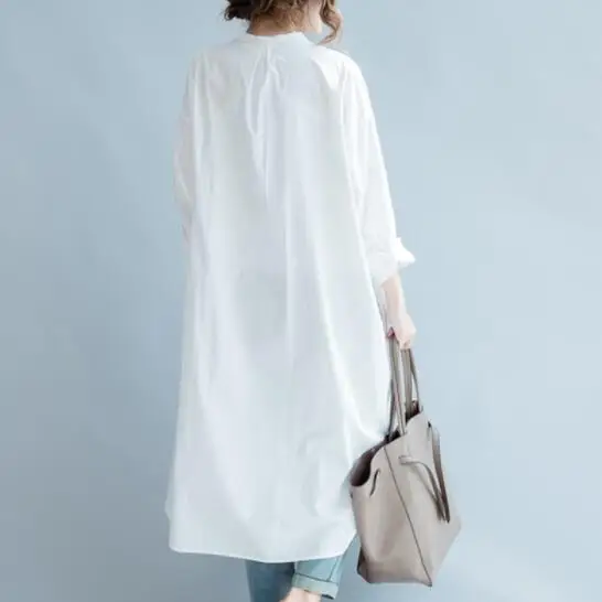 Женская длинная рубашка с открытыми плечами белая блузка длинным рукавом DV555 2021 |