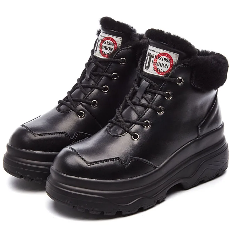 Массивные кроссовки SWONCO на толстой подошве черные теплые меховые зимние ботинки