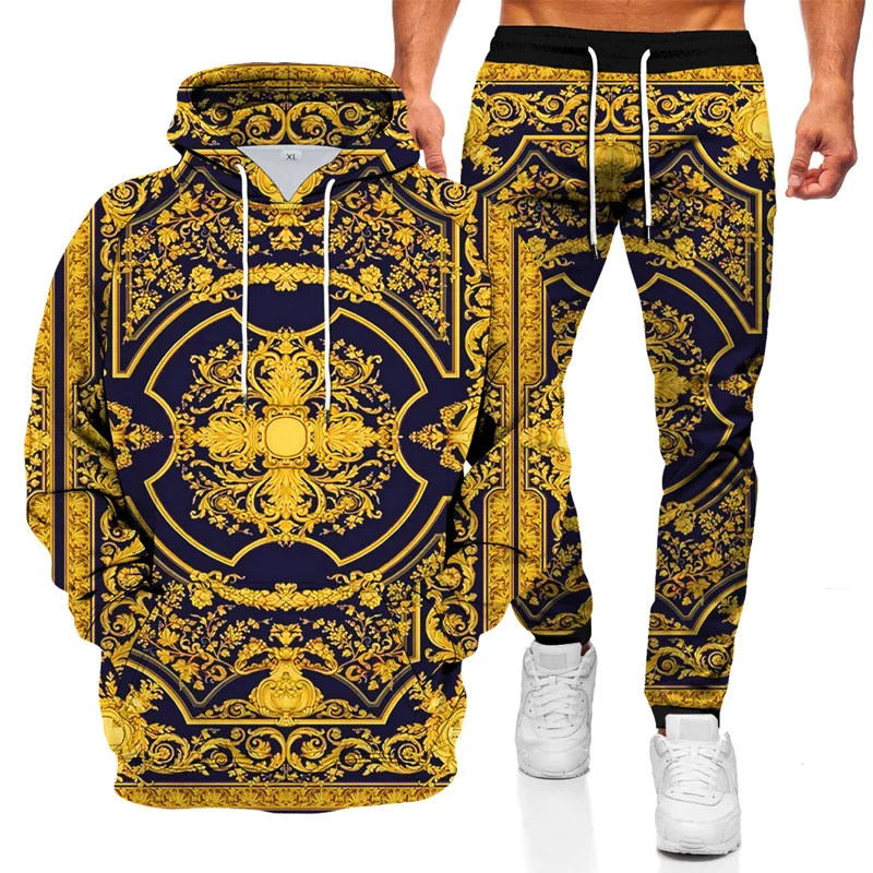 

Fashionable Men's Sweater Hoodie Sports Suit 3D Geometric Graphic Printed Casual Loose Long Sleeve Pants Set 2 Pieces Set