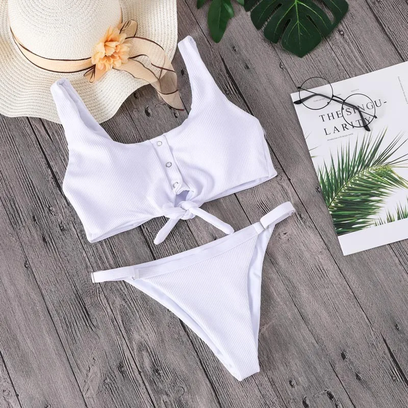 Sexy Tank Bikini Set Solid Swimwear Women Low Waist Swimsuit High Cut Beachwear Brazilian Bathing Suit Summer Biquini Mujer | Женская