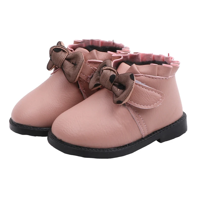 

Детские короткие ботинки на возраст 0-1 год, плюшевая теплая зимняя обувь, нескользящая модная мягкая кожаная обувь для маленьких детей с бан...