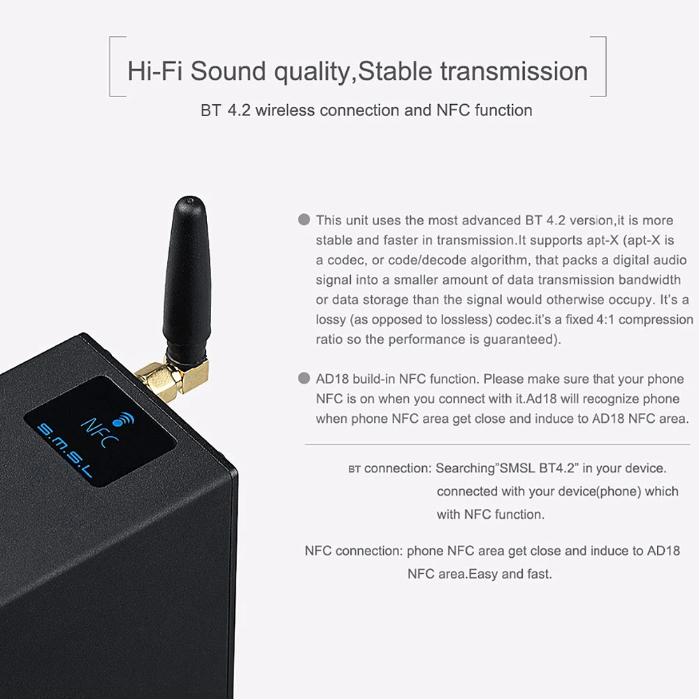 SMSL Hi-Fi стерео аудио усилитель с Bluetooth 4 2 поддерживает Apt-X USB DSP полный цифровой