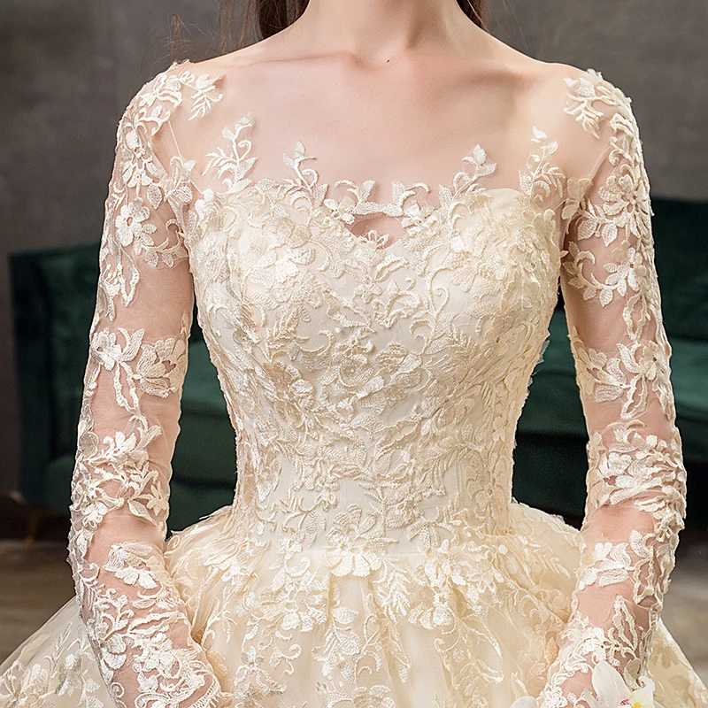 Женское кружевное свадебное платье белое/цвета слоновой кости цвета шампанского