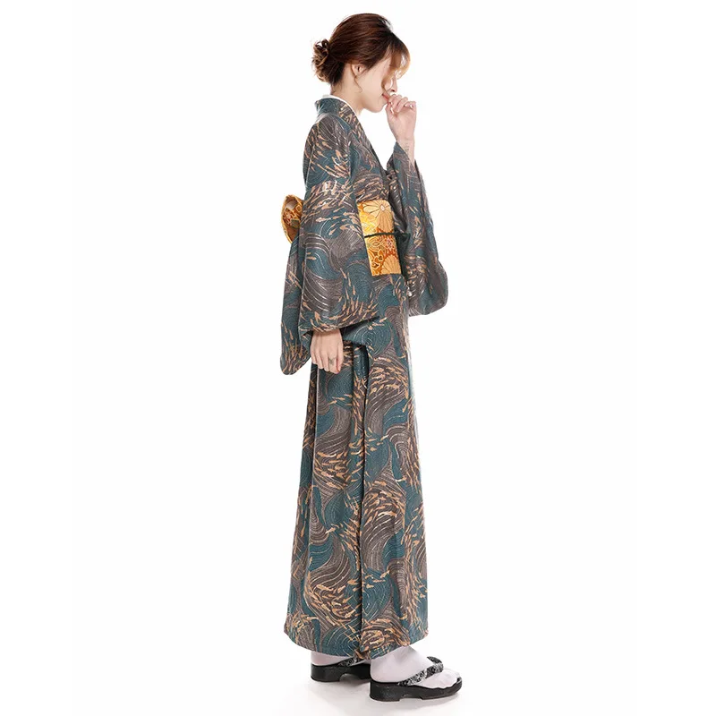 Традиционное японское кимоно для женщин банный халат с блестящим бронзовым