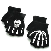 warm winter fingerless hand gloves kids children men women luminous halloween skeleton ghost claw black elastic accessories