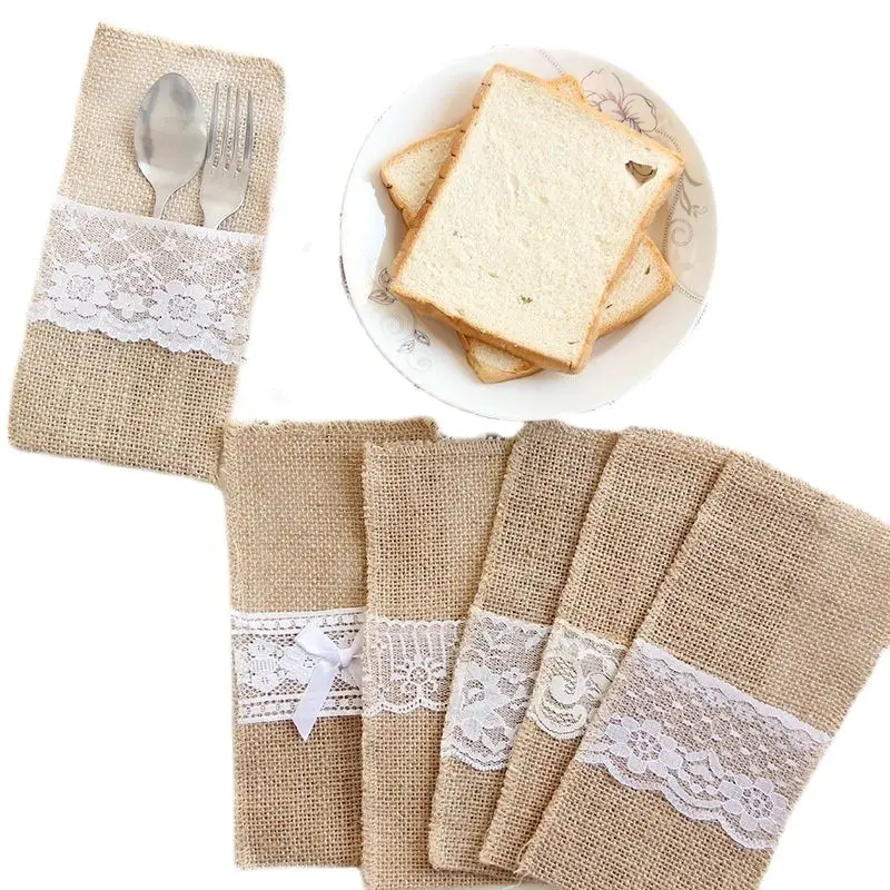 

European Style Christmas Wedding DIY Decoration Burlap Tableware Bag Lace Cutlery And Other Bags