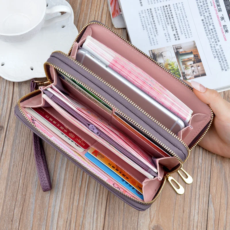 aliwood Large Capacity Embossing Long Women's Wallet Clutch  Double Zipper Layer Lady Coin Purse Phone Package Carteira Feminina