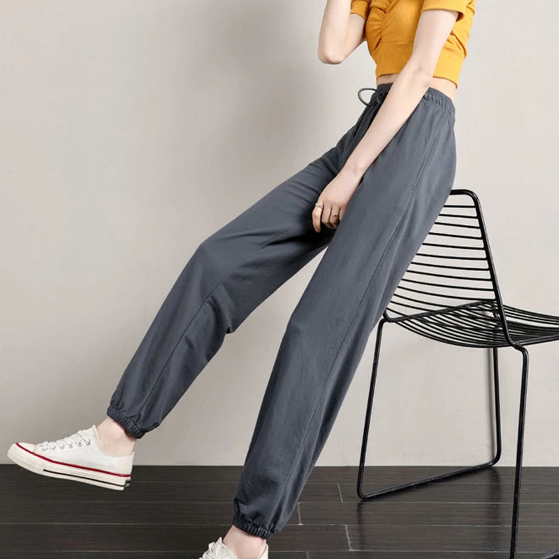 

Summer Harem Pants Woman Plus Size Sweatpants High Waist Casual Bloomers Preppy Style Female Black Gray Trousers 5XL