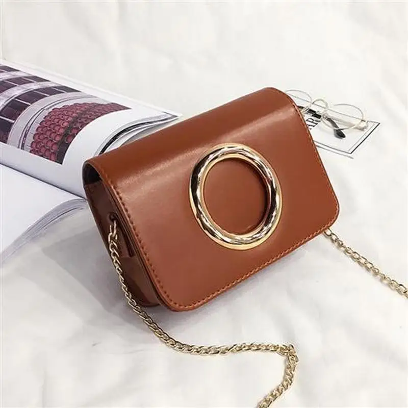 

Small Crossbody Bags for Women Pu Leather Chain Ring Female Messenger Bag Hasp