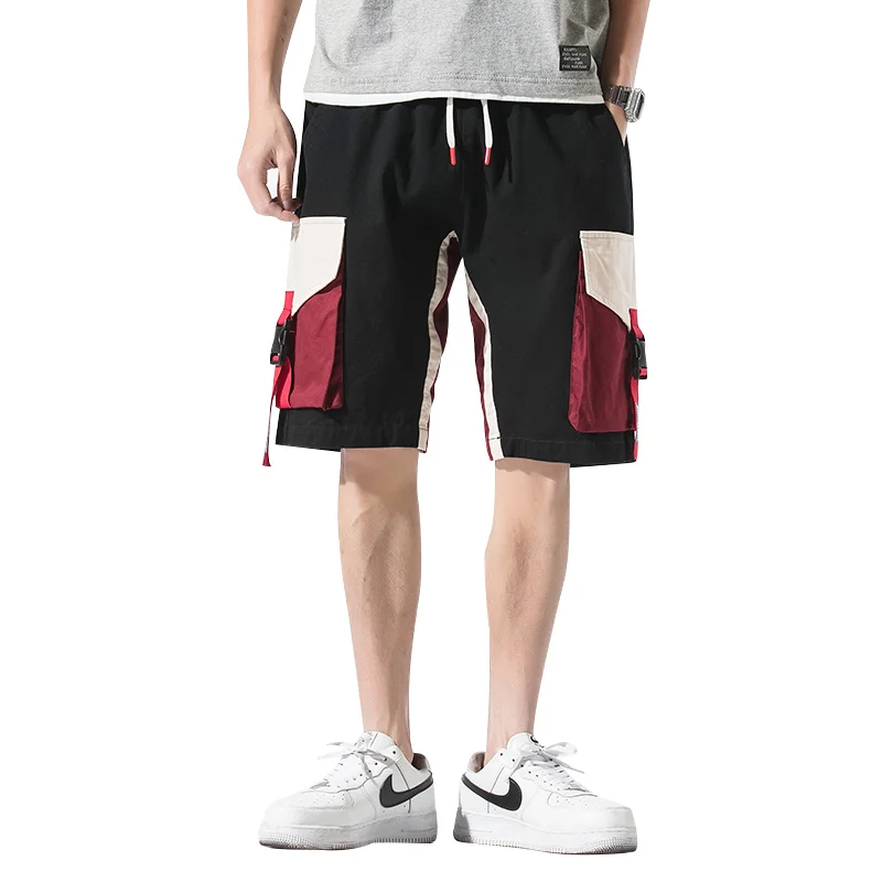 

Male Shorts Multi Pocket 2021 New Summer Loose Ribbons Black Men Short Pant Casual Cotton Hip Hop Streetwear Mens Cargo Shorts