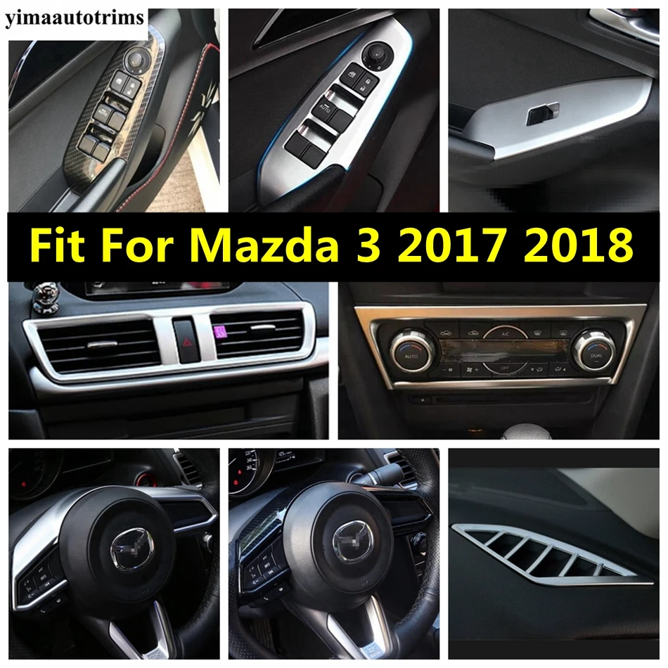 Accesorios de fibra de carbono/mate para Mazda 3 2017 2018, manija de puerta, elevador de ventana, salpicadero, ventilación de aire CA, embellecedor de cubierta de rueda de cambio de marchas