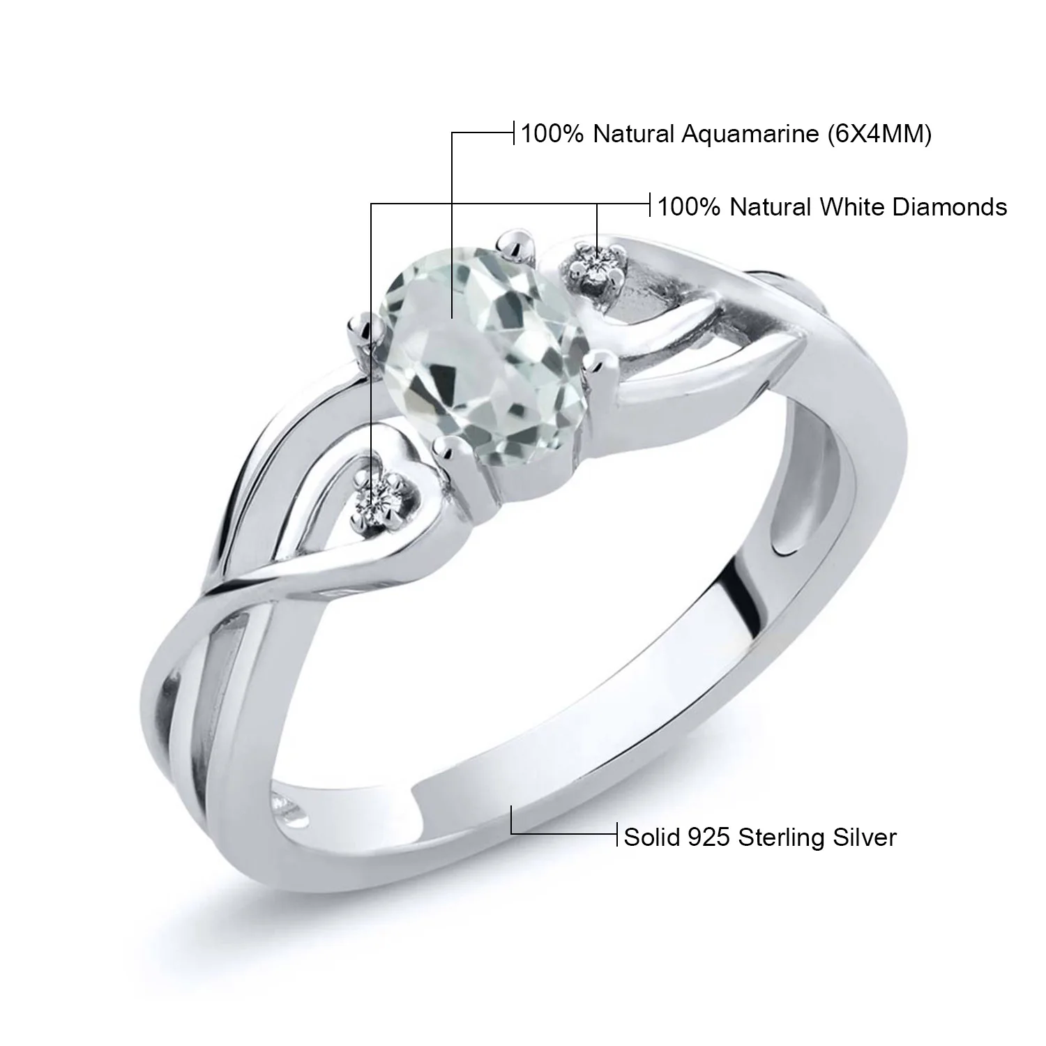 925 пробы Серебряное небесно-голубое аквамариновое и белое бриллиантовое женское