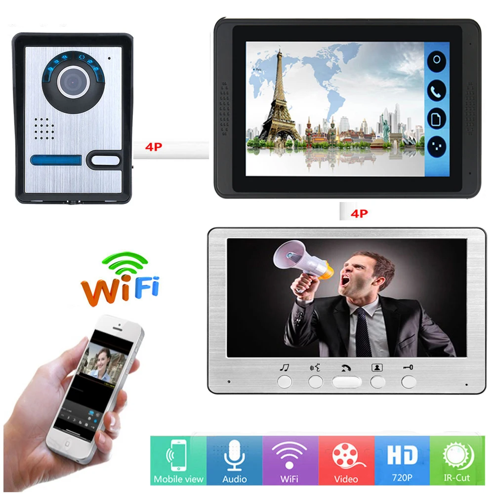 

SmartYIBA Wired 7" Color Wired Wireless WIFI Smart IP Video Door phone HD Doorbell Intercom Kits Night Vision Camera Monitors