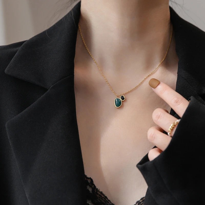 Женские классические серьги из нержавеющей стали зеленые и черные с имитацией