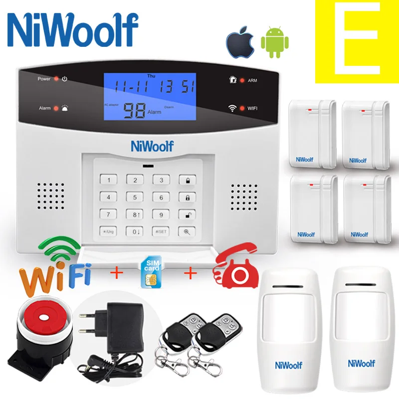E Wifi PSTN GSM сигнализация совместима с 433 МГц беспроводной/проводной детектор датчик двери сигнализация Умный дом релейный выход телефон приложение - Цвет: E