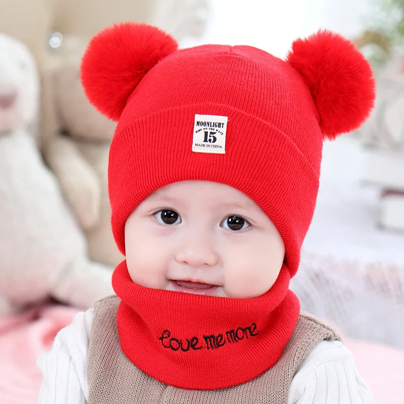 

2Pcs Toddler Hat +Twitter Pompon Winter Children Hat Bonnet Enfant Knitted Cute Cap For Girls Boys 0-24 Months