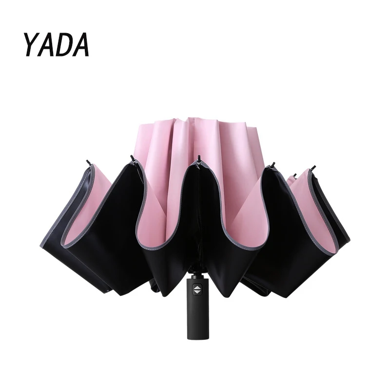 

YADA Windproof Reverse Automatic Umbrella Rain Women Men Car Large Business 3Folding Umbrellas 10 Ribs Reflective Stripe Gift