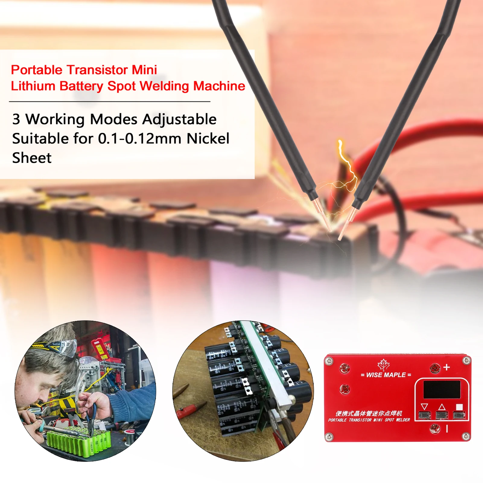 

Adjustable Suitable for 0.1-0.12mm Nickel Sheet Portable Transistor Mini Lithium Battery Spot Welding Machine 3 Working Modes