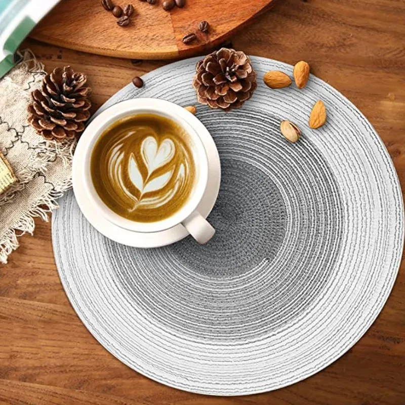 Inyahome Round Braided Woven Placemats Table Mats Set of 4 for Dining Table Heat-Resistant Non-Slip Washable Kitchen Accessories