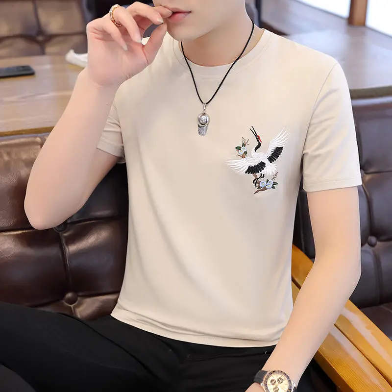 

Футболка мужская с коротким рукавом, чистый хлопок, повседневная Удлиненная рубашка в Корейском стиле, в западном стиле, лето