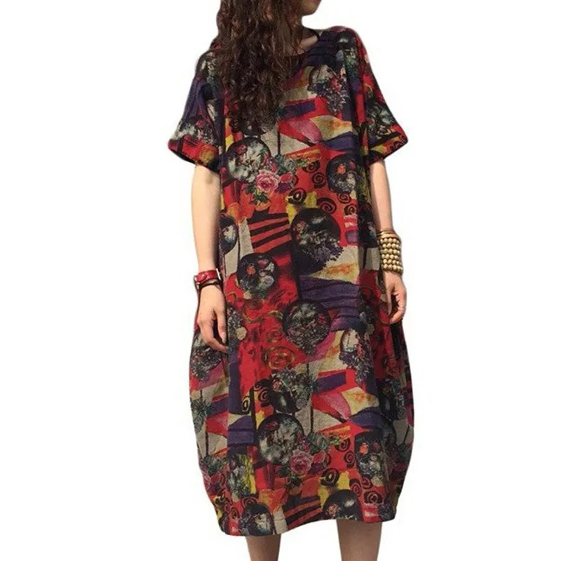 Женское летнее платье повседневное свободное короткий рукав с принтом Boho