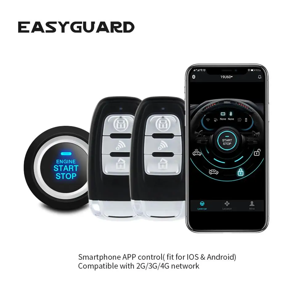

EASYGUARD phone control IOS Android APP 4G 3G 2G keyless entry engine start stop remote engine start GPS GSM security alarm