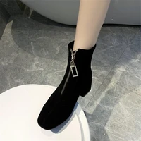 womens short boots winter boots women suede booties autumn shoes woman block heels black ankle boots for women with heels new