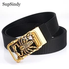 SupSindy Мужской нейлоновый ремень, роскошный золотой металлический скорпион, холщовые ремни с автоматической пряжкой для мужчин, повседневные джинсы, пояс, черный мужской ремешок