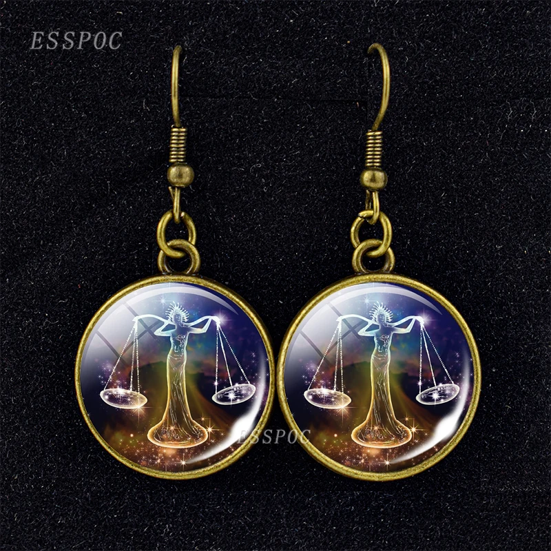 Серьги-подвески со знаками Зодиака 12 знаков зодиака стеклянный кабошон длинные