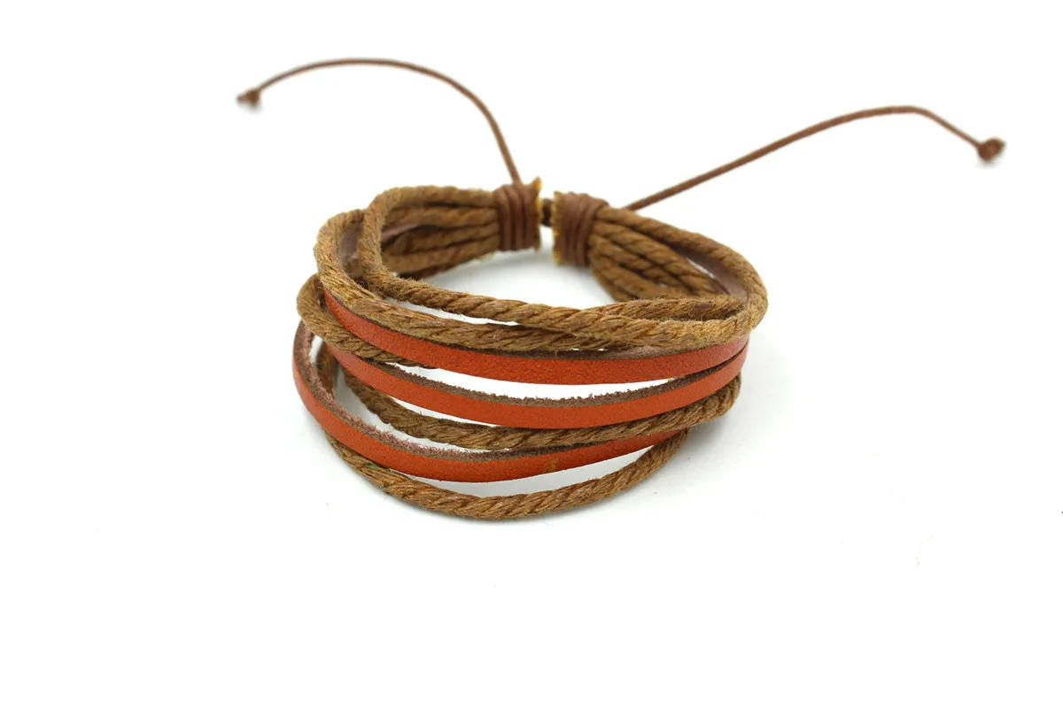 

Multi-layer Wax Rope Leather Weaved Bracelet Anklet for Men Boho Summer Adjustable Female Bangle Jewelry Accessories