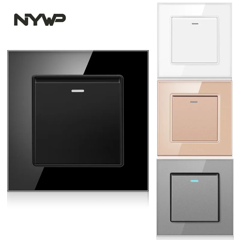 

NYWP 1 Gang 2 Way Stair Switch Crystal Tempered Glass Panel Rocker Light Switch On / Off Pass Through Wall Switch Switched