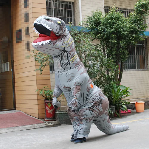 Серый T-REX для взрослых, надувной костюм динозавра, карнавальный костюм для костюмированной вечеринки в виде животного, нарядное платье, комбинезон, костюм на Хэллоуин для женщин - Цвет: Серый