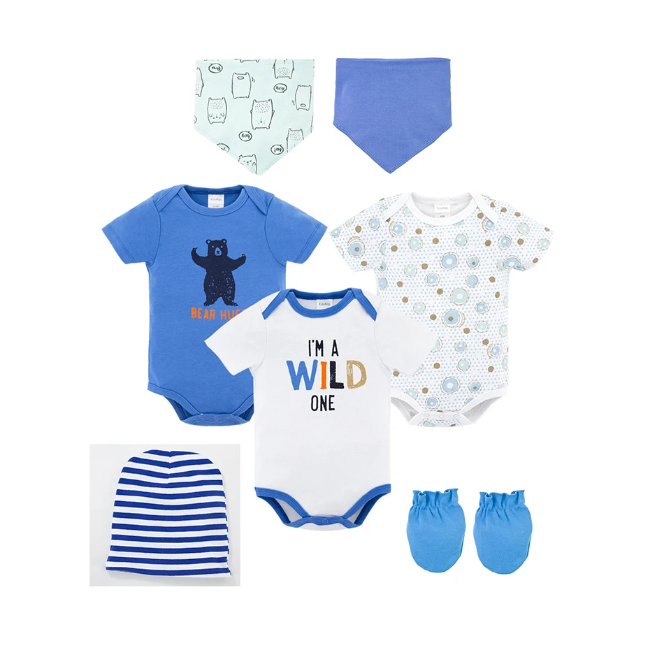 8PCS Baby Boy Bodysuit Clothes Set Newborn Baby Jumpsuit roupa infantil Clothing Set with Baby Caps Bibs Gloves Gifts
