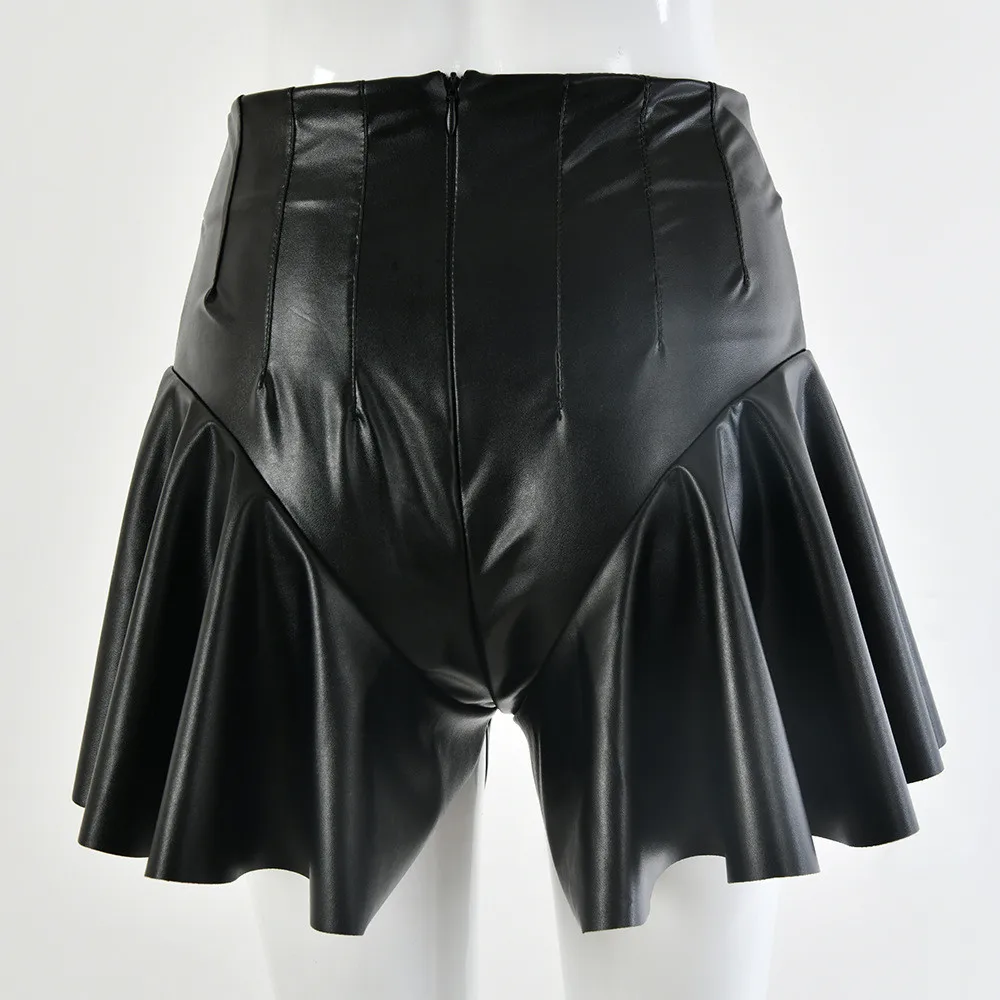 

Women Vogue Stylish Trendy Sexy Tight Bodycon Casual Pleated PU Leather Dating Daily Wear Mini Skirts Black