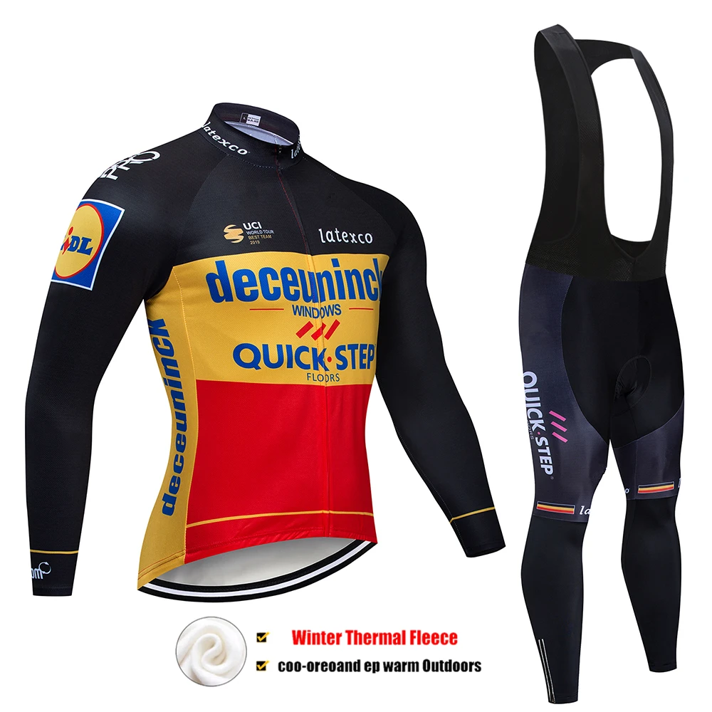 Pic Color Pro Team QUICK STEP Велоспорт Джерси 9D нагрудник набор Бельгийская велосипедная одежда мужская зимняя теплая флисовая велосипедная Одежда для велоспорта - Цвет: Pic Color