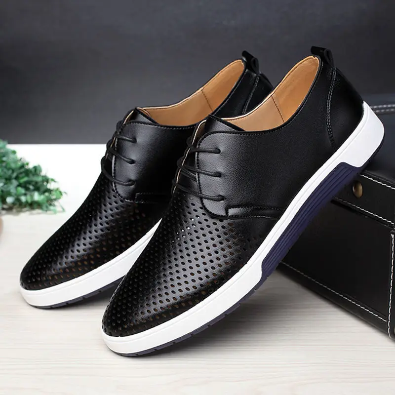 

New Men Casual Shoes Leather Summer Breathable Holes Luxurious Brand Flat Shoes for Men Drop Shipping