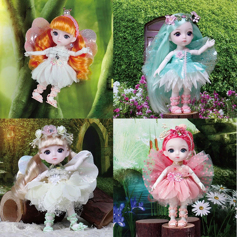 

New Flower Wing Princess Dress 16cm Bjd Doll with Clothes Headwear 3D Colored Eyes Exquisite Dolls Dress Up Toys for Girls Gifts