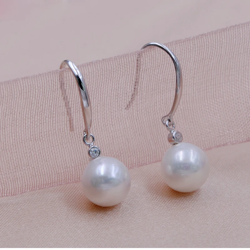 Серьги подвески MeiBaPJ из серебра 925 пробы с натуральным круглым жемчугом 8
