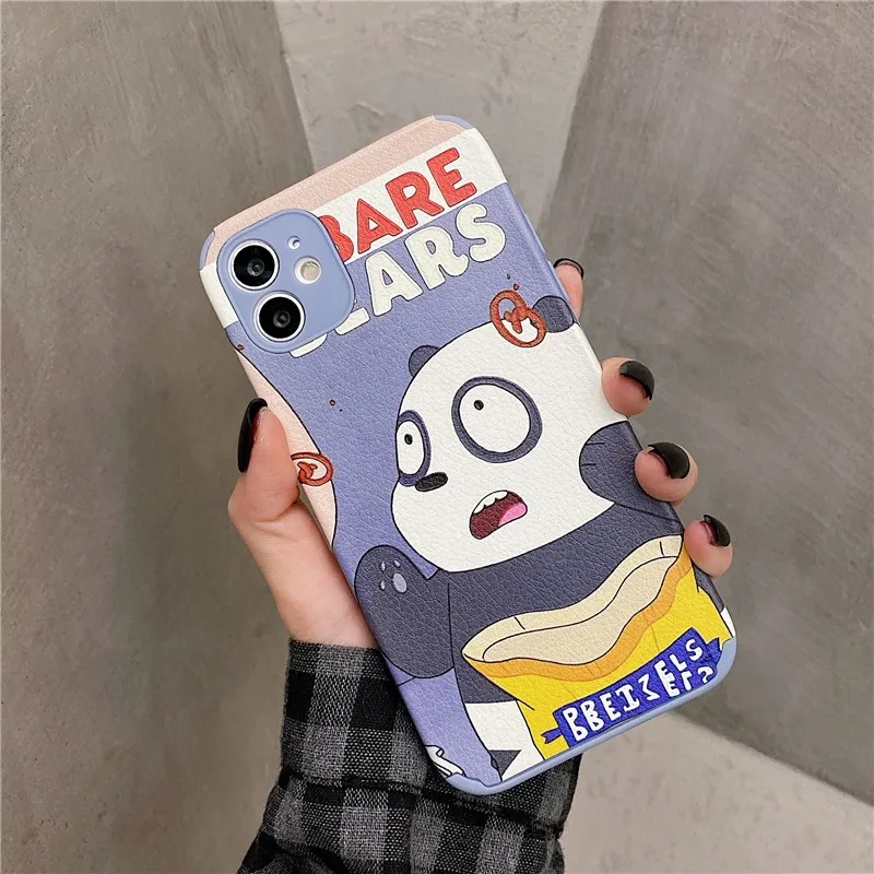 

Cute Cartoons Bear Flowers Cow Pattern Couple Soft Case For Iphone 11 12 Pro Max 7 8 Plus Xr X Xs Se Leather Phone Cover Fundas