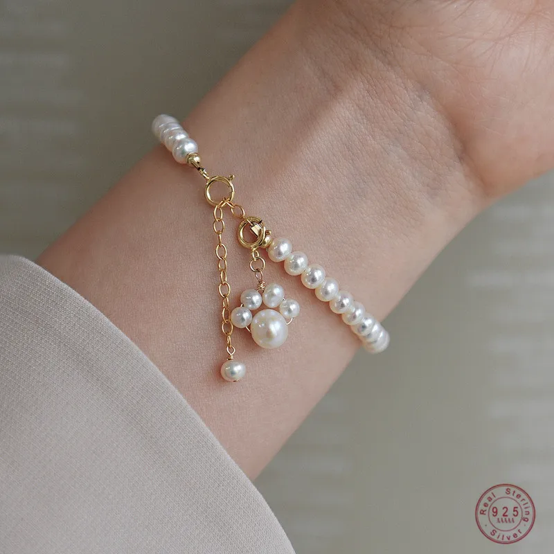 

925 Sterling Silver Cute Pearl Cat Claw Bracelet For Women Light Luxury Vintage Mother's Day Jewelry Girlfriend Gift
