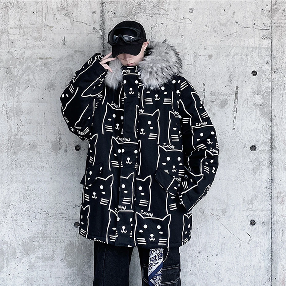 Зимняя мужская стеганая куртка мужские парки пальто толстый меховой воротник с