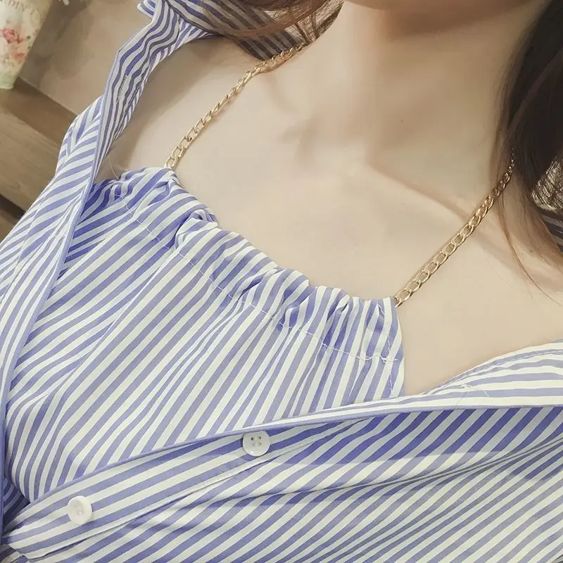 

Women Spring Summer Style Blouses Shirts Casual Long Sleeve Turn-down Collar Striped Loose Blouses Women's Tops
