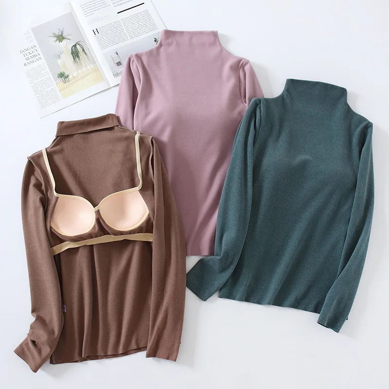 

Winter Warm Turtleneck Pullover Women's Thermo Underwear Long Sleeve Thermal Tops With Pad Female Second Thermal Skin Undershirt