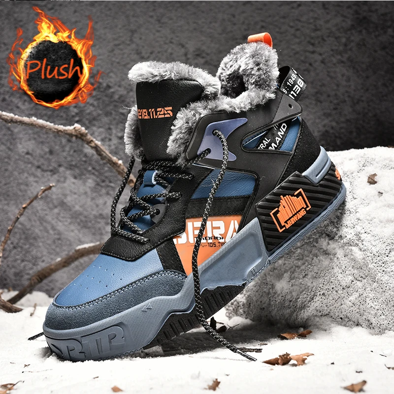 

Men Sneakers Plush Winter Sneakers For Men Fur Mens Winter Sneakers Lace Up Running Shoes For Men 2021 Rubber Sole Sport Shoes 1