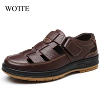 wotte classic sandals men genuine leather sandaliashollow out casual shoes comfortable solid outdoor mens shoes zapatos hombre