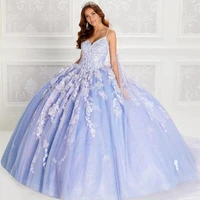 vestidos 15 quinceanera dresses sky blue ball gown princess lace appliques 3d flowers pageant girls party dress for lady