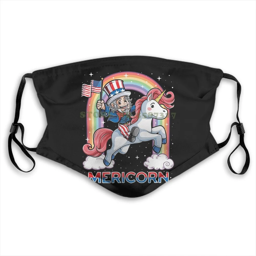 

4Th Of July Mericorn Uncle Sam On Unicorn For Men Women Face Masks